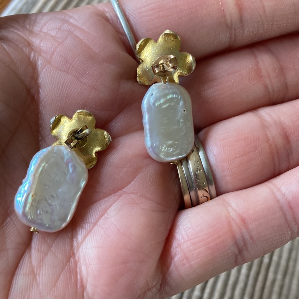 Freshwater Pearl Earring Gold Vermeil 925 Silver - Picture 3 of 3